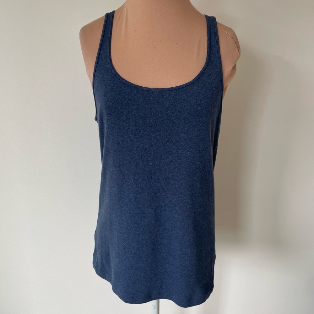 Eileen Fisher Vintage Scoop Neck Organic Cotton Heather Blue Tank Top EUC Size M